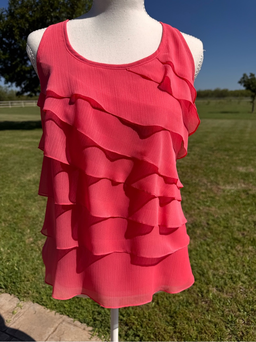 Andrea Behar for Boston Proper; Sleeveless Ruffle Layered Blouse - coral, shrimp